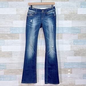 Miss Me Embellished Fringe Easy Boot Cut Jeans Low Rise Dark Wash Womens 26